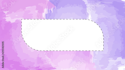 Abstract watercolor background with pink, purple and lavender tones, rounded rectangle cutout bordered by dashed outline design
