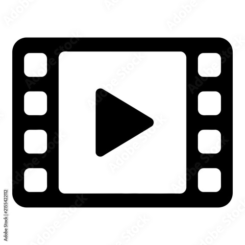 Black film strip icon with play button symbol on white background