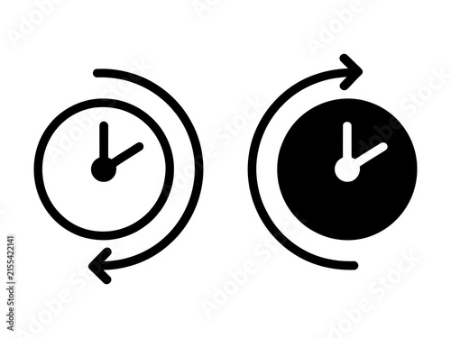 Obraz na płótnie Two minimalist clock icons with circular arrows representing time reset and turn