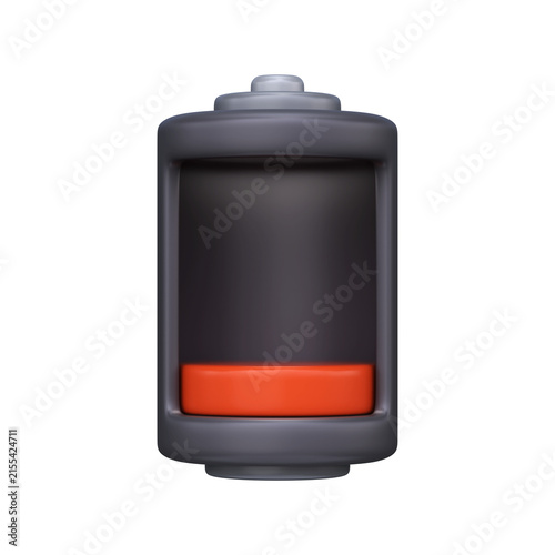 3D Battery Icon with Low Charge.