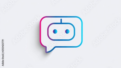 A stylized icon of a chatbot inside a speech bubble with a gradient from pink to blue