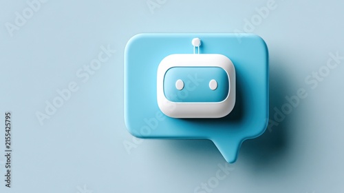 A cute robot icon inside a speech bubble, representing artificial intelligence and communication
