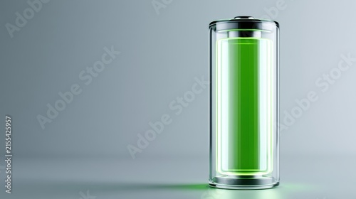 A glowing green battery, signifying full charge and high energy, stands ready to power any device