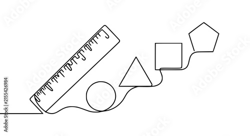 Geometric Shapes and Ruler Illustration - Simple Line Art, Isolated