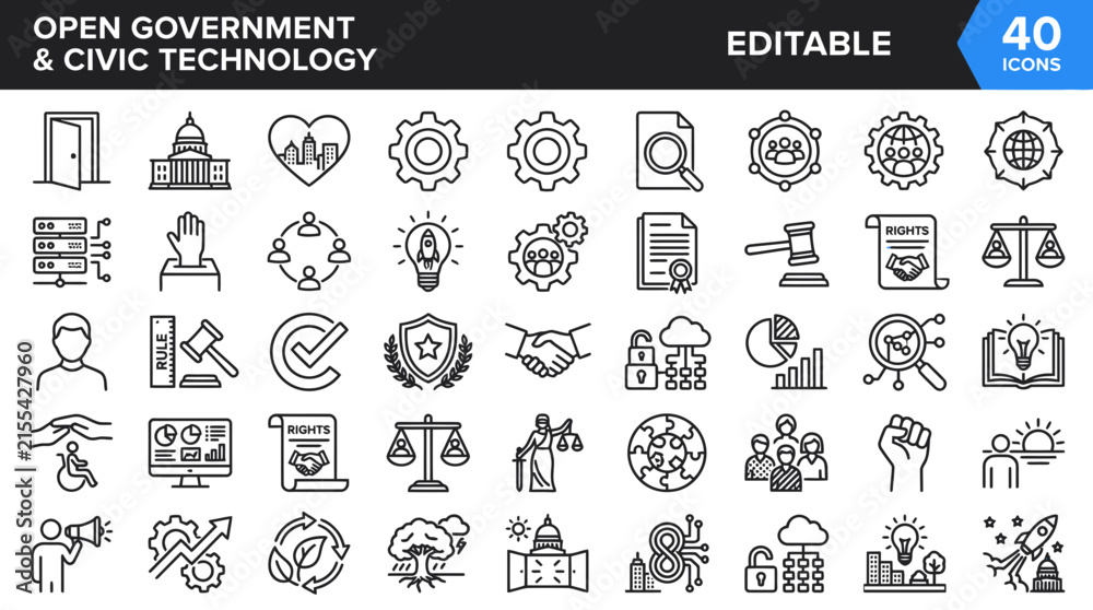 Fototapeta premium Open Government Civic Technology Icons Set