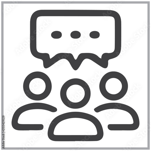Group of people talking icon representing communication and discussion symbol for business meeting feedback and social network connection in simple line art style design
