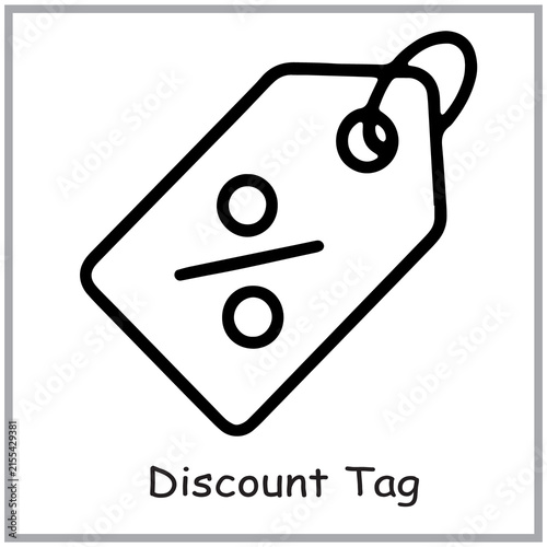 Black and white line art vector icon of a price discount tag with a percent symbol for shopping sales and retail business marketing promotions and offers
