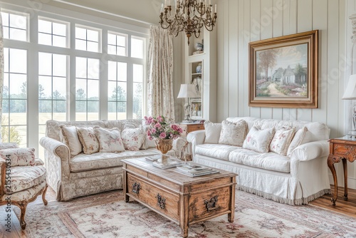 intricate detailing, and vintage textiles. Integrate floral patterns, antique accessories, and a rustic chandelier to establish 