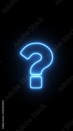 Glowing neon question mark sign pulsing on dark background, for faq and, problem solving concepts symbol