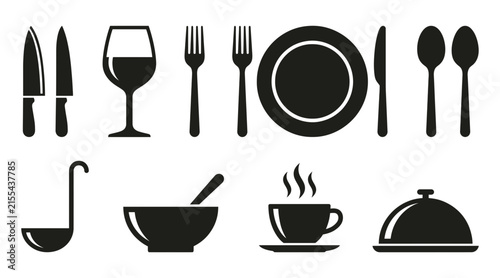 Set of kitchen utensils and tableware icons