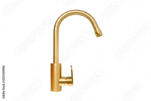 Fotografie Modern Brushed Gold Gooseneck Kitchen Faucet with Single Handle