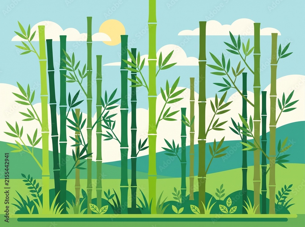Fototapeta premium Bamboo forest landscape flat vector illustration