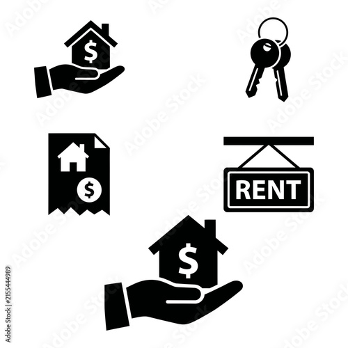 Real estate and rental icons with house keys and money symbols