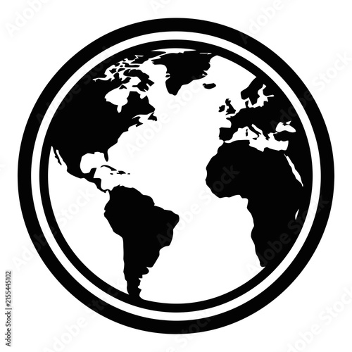 Black and White Globe Icon Representing World Map Sign