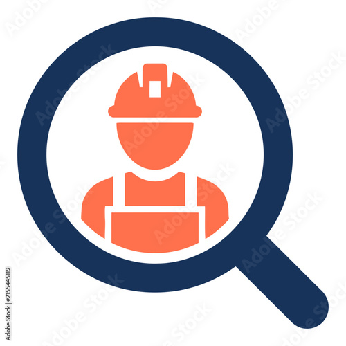 Construction worker icon in magnifying glass