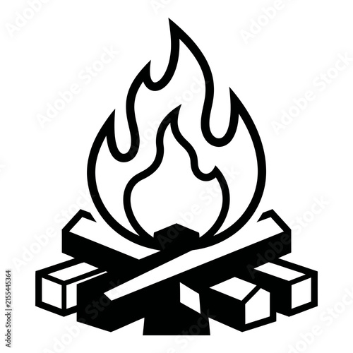 Campfire with flames and logs outdoor