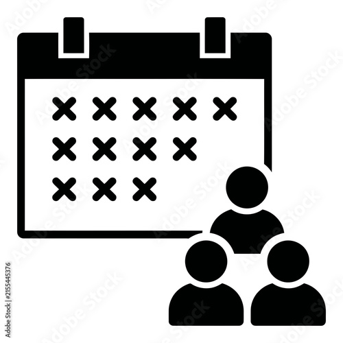 Calendar with x marks and three people icons for planning and teamwork meeting