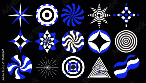 Abstract Geometric Patterns, Optical Illusions, Blue and White Shapes, Isolated