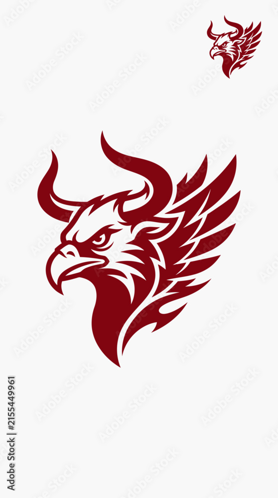Naklejka premium Ferocious griffin eagle hybrid mascot head in red.