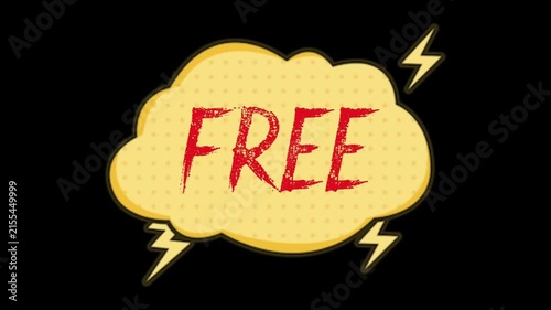 Moving graphic beautiful colored text with the word Free on a transparent background. Digital animation.