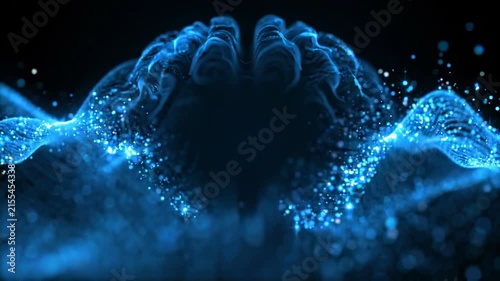 Azure Brain Wave Ripples Flowing in Cerulean Blue Light, Mental Health and Neurology Concept