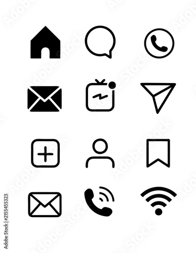 Social Media and Communication Icons Set, Black Outline and Solid Vector Symbols