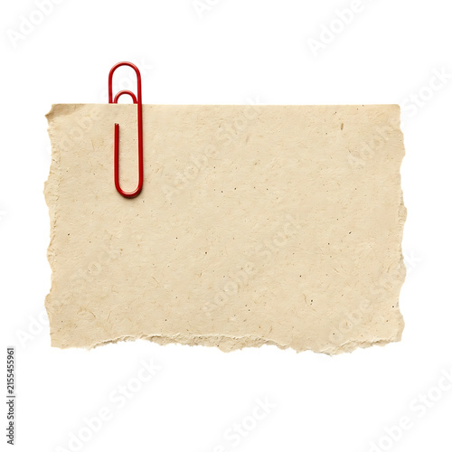 Foto Beige paper note with red paperclip for creative office and design