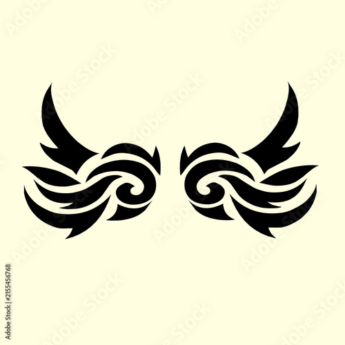 Tribal Wing Ornament Symmetrical Black Tattoo Design