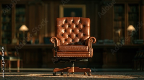 Classic leather office chair in traditional library