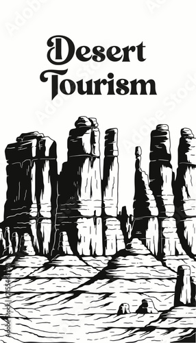 Desert Tourism Poster Illustration - Rock Formations and Text