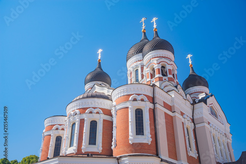 Konstfotografi Ancient orthodox cathedral domes against blue sky for business structure concept