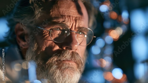 Focused man in glasses contemplating experiment