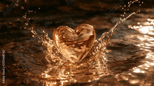 Golden heart shape splashing into water
