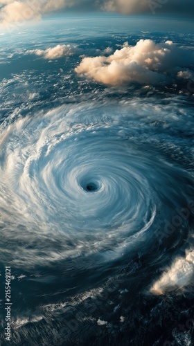 Spiral hurricane forms over the ocean, extreme weather concept, climate change, natural disaster, atmospheric science, environmental risk.