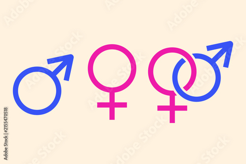 Male and Female Gender Symbols, Gender Equality Flat Vector Illustration. Identity, diversity, relationships, social topics, and educational designs.