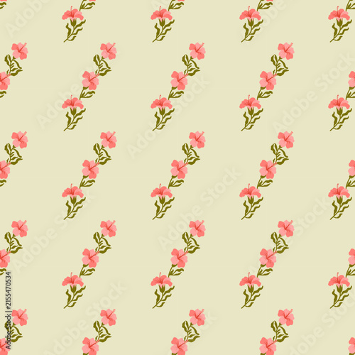 Elegant Pink Hibiscus Flowers Seamless Pattern Tropical Botanical Print Background. Ideal for summer themes, textile prints, and decorative backgrounds.