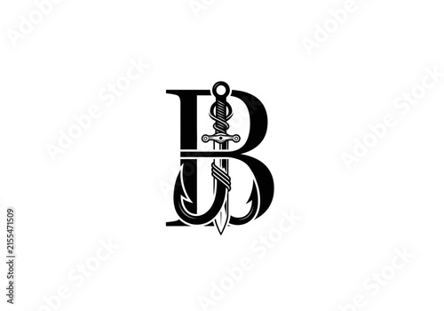 Letter B with classic sword and dagger.