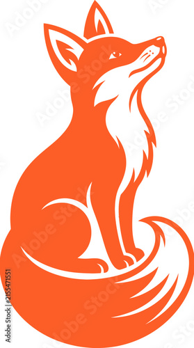 Minimalist orange fox sitting and looking up.