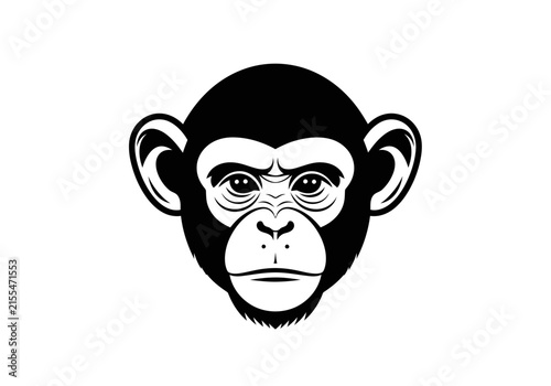 Stylized chimpanzee head mascot logo black and white
