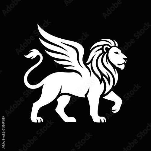 White silhouette of a winged lion mythological creature