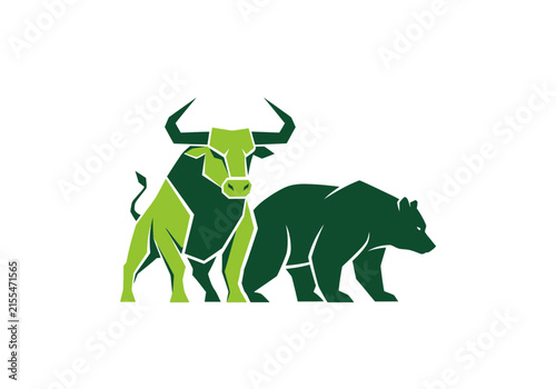 Green bull and bear financial logo.