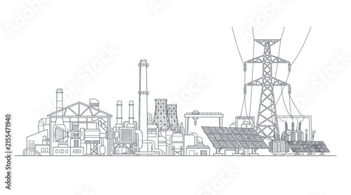 Industrial Power Plant and Solar Farm Illustration