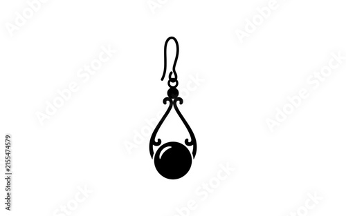 Quadro su tela Black silhouette of a decorative earring with a spherical bead