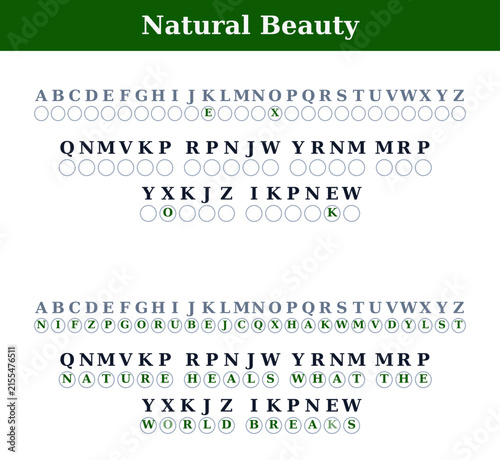 Natural Beauty Cryptogram Puzzle, Hidden Message Word Game, Coded Letters and Symbols, Nature-Themed Brain Teaser, Decoding Challenge