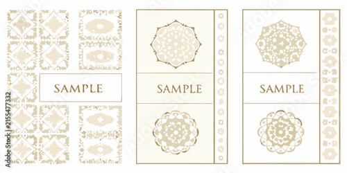 Canvas Print Intricate gold floral ornament collection with repeating geometric patterns on a