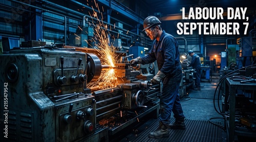 Industrial worker operating molten metal machinery on Labour Day celebration