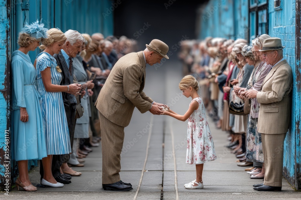 Obraz premium Gathering of generations at a vintage celebration in a historic location