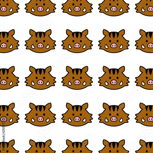 Fotografie Cute wild boar face seamless pattern on white background for kids fashion apparel print, baby nursery wallpaper, animal packaging design