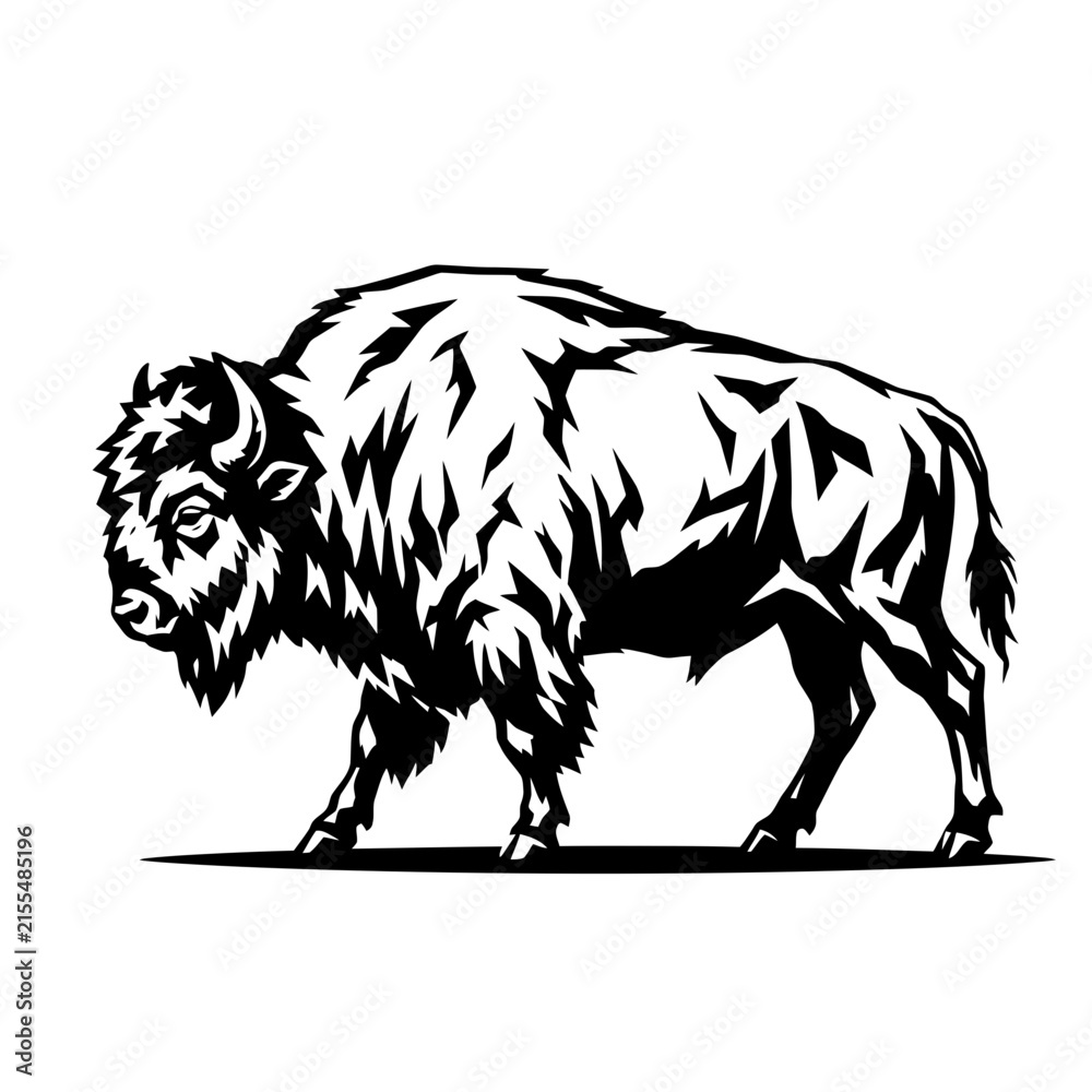 Obraz premium American bison profile silhouette illustration in black and white.