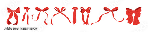 Red Ribbon Bows Collection Vector Illustration